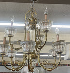 6 Light Wide Brass Candle Style Chandelier